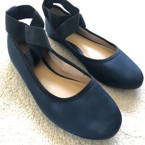 Navy and black strappy ballet flats